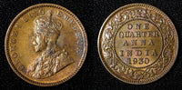 India-British George V  1930 (C) 1/4 Anna Calcutta UNC/BU Toning  KM# 512 (730)