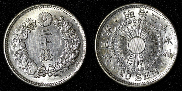 Japan Meiji (1867-1912) Silver Year 39 (1906) 20 Sen aUNC  Y# 30 (28 068)