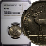 Mauritius Elizabeth II 1965 /2 Rupee 1st Year  NGC MS65 TOP GRADED KM# 37.1 (19)