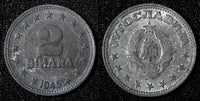 Yugoslavia Zinc 1945 2 Dinara 1 Year Type WWII Issue High Grade KM# 27 (28 119)