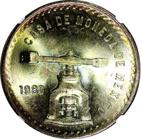 MEXICO Silver 1980 Mo Onza NGC MS66 GEM BU RAINBOW TONED KM# M49b.5 (9)