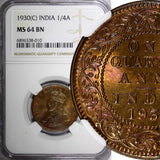 India-British George V Bronze 1930 (C) 1/4 Anna NGC MS64 BN KM# 512 (010)