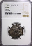 BOLIVIA Ferdinand VI Silver 1753 P C 4 Reales NGC XF45 1 GRADED HIGHEST KM#39(2)