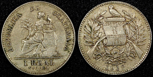 GUATEMALA 1912 H 1 Real Heaton Birmingham Mint Toned KM# 177  (24 573)