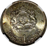 Morocco Mohammed V Silver AH1380   1960 1 Dirham NGC MS64 Toned  Y# 55 (021)