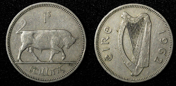 Ireland Republic Copper-Nickel 1962 Shilling Bull, KM# 14a (28 371)