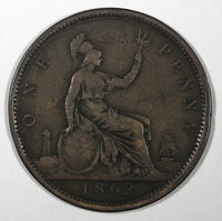 Great Britain Victoria Bronze 1862 1 Penny KM# 749.2 (28 188)
