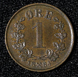 NORWAY Oscar II Bronze 1884 1 ORE Norwegian Lion KM# 352 (30 085)