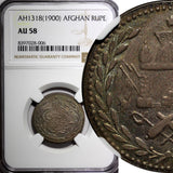 Afghanistan Abdur Rahman Silver AH1318 (1900) Rupee 1 YEAR SCARCE NGC AU58 KM830