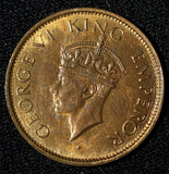 India-British George VI 1942 (B) 1/4 Anna UNC Nice Red Toning KM# 531 (30 143)