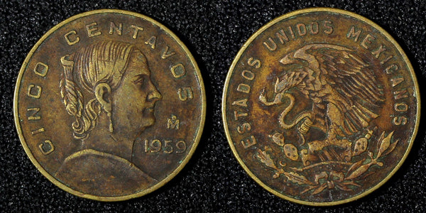 MEXICO Bronze 1959 Mo 5 Centavos Large type KM# 426 (27 905)