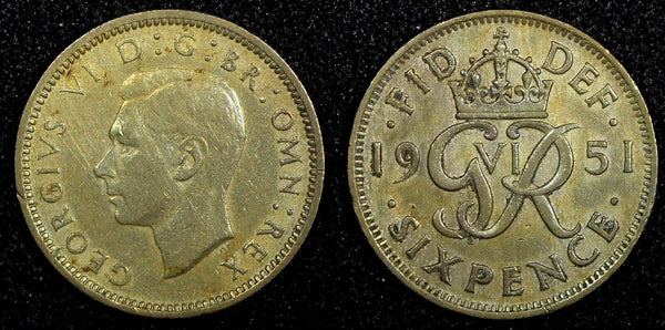 Great Britain George VI Copper-Nickel 1951 6 Pence KM# 875 (24 194)