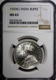 India-British George V Silver 1920 (C) Rupee NGC MS63 Calcutta Mint KM# 524 (01)