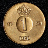 Sweden Gustaf VI Adolf Bronze 1956 TS 1 Ore GEM BU Toned KM# 820 (30 211)