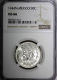 Mexico ESTADOS UNIDOS Silver 1944 M 50 Centavos NGC MS66 GEM BU KM# 447 (042)