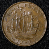 Great Britain George VI Bronze 1942 1/2 Penny  KM# 844 (26 628)