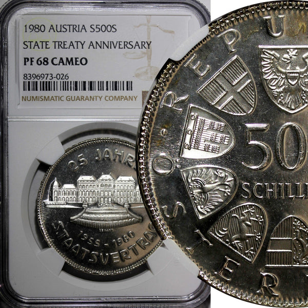 Austria Silver PROOF 1980 500 Schilling NGC PF68 CAMEO TOP GRADED KM# 2948 (26)