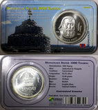 Mongolia Chinggis Khan Silver 2002 1000 Tugrik Mintage-17,000 AR- 0.9250 KM# 199