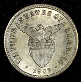 Philippines Silver 1903 10 Centavos 1st Year Type aUNC Toned  KM# 165 (27 039)