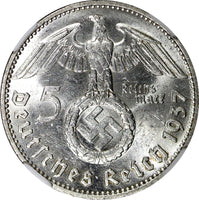 Germany - Third Reich Silver 1937 D 5 Reichsmark NGC MS61 Munich Mint KM# 94 (2)