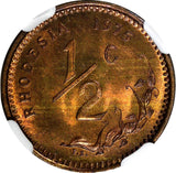 Rhodesia Bronze 1975 1/2 Cent NGC MS66 RB TONING TOP GRADED BY NGC KM# 9 (024)