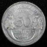 France Aluminum 1944 50 Centimes WWII Issue  KM# 894.1a  (24 972)