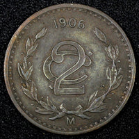 MEXICO ESTADOS UNIDOS MEXICANOS Bronze 1906 2 Centavos XF Toned KM# 419 (27 172)