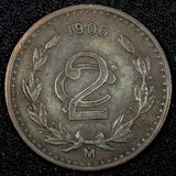 MEXICO ESTADOS UNIDOS MEXICANOS Bronze 1906 2 Centavos XF Toned KM# 419 (27 172)