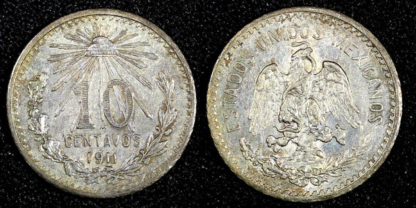 Mexico ESTADOS UNIDOS MEXICANOS Silver 1911 M 10 Centavos BETTER DATE KM#428 (2)