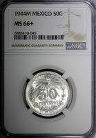 Mexico ESTADOS UNIDOS Silver 1944 M 50 Centavos NGC MS66+ GEM BU KM# 447 (045)