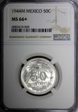 Mexico ESTADOS UNIDOS Silver 1944 M 50 Centavos NGC MS66+ GEM BU KM# 447 (045)