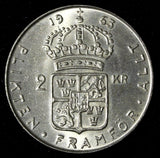 SWEDEN Gustaf VI Adolf Silver 1963 U 2 Kronor  UNC KM# 827 (28 709)