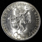 MEXICO Silver 1968 Mo  25 Pesos Olympic Games Low Rings GEM BU KM# 479.1 (986)