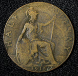 Great Britain George V Bronze 1915 1/2  Penny KM# 809 (28 910)