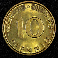 Germany - Federal Republic 1950 G 10 Pfennig BU Karlsruhe Mint KM# 108  (26 781)