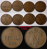 FINLAND Nicholas II Copper 1908 5 Penniä KM# 15 RANDOM PICK (1 COIN) (28 727)