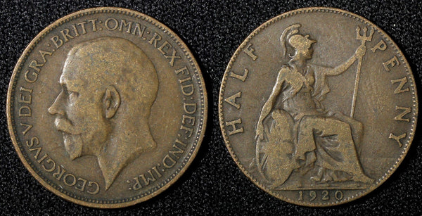 Great Britain George V Bronze 1920 1/2  Penny KM# 809 (28 292)