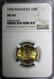 INDONESIA 1998 100 Rupiah Buffalo Racing NGC MS66 GEM BU KM# 53 (039)