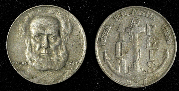 BRAZIL Copper-Nickel 1938 100 Reis Admiral Marques Tamandare KM# 536 (27 606)