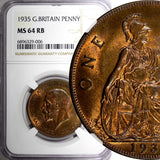 GREAT BRITAIN George V Bronze 1935 1 Penny NGC MS64 RB NICE TONING KM# 838 (06)