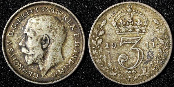 Great Britain George V Silver 1911 3 Pence 1st Year for Type KM# 813 (28 215)