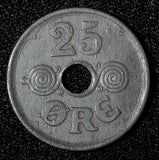 Denmark Christian X German Occupation Zinc 1945 25 Ore WWII Issue KM# 823.2a (3)