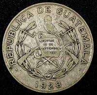 Guatemala Silver 1928 1/4 Quetzal Mintage-400,000 KM# 243.1 (24 662)