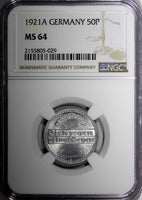 Germany, Weimar Republic 1921 A 50 Pfennig NGC MS64 Berlin Mint KM# 27 (9)