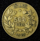 BRAZIL  Aluminum-Bronze 1928  500 Reis KM# 524 (27 644)