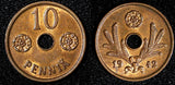 FINLAND Copper 1942 10 Pennia UNC Condition WWII  Issue KM# 33.1 (27 747)