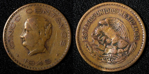Mexico Bronze 1945 5 Centavos Josefa Ortiz de Domínguez KM# 424 (27 426)
