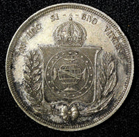 Brazil Pedro II (1831-1889) Silver 1858 500 Reis Nice Toned ch.XF KM# 464 (498)
