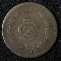 MEXICO ESTADOS UNIDOS MEXICANOS Bronze 1915 Mo 5 Centavos KM# 422 (27 822)
