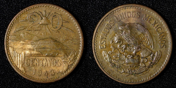 Mexico ESTADOS UNIDOS MEXICANOS Bronze 1943 20 Centavos  KM# 439 (27 594)